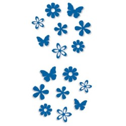 Vilten vlinders en bloemen "Blauw" 8 x 2 stuks