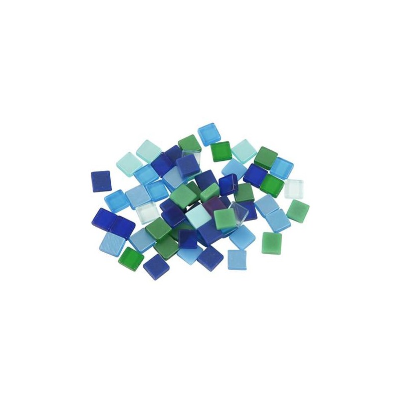 Kunststof mozaiek steentjes blauw/groen 25 gram (5 x 5 mm)